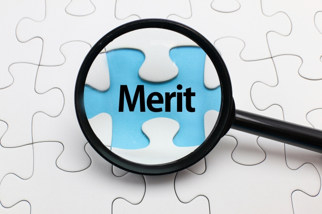 虫眼鏡の中にMeritと書かれている